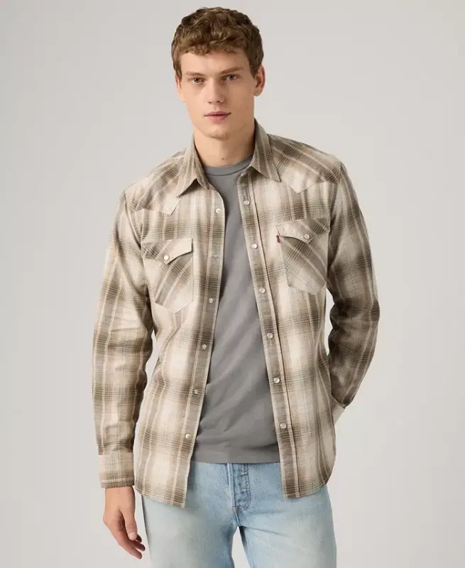 Men's Classic-Fit Western Shirt - Beige plaid - 2
