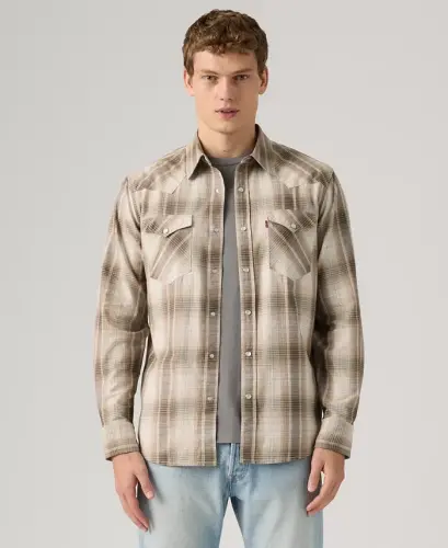 Men's Classic-Fit Western Shirt - Beige plaid 