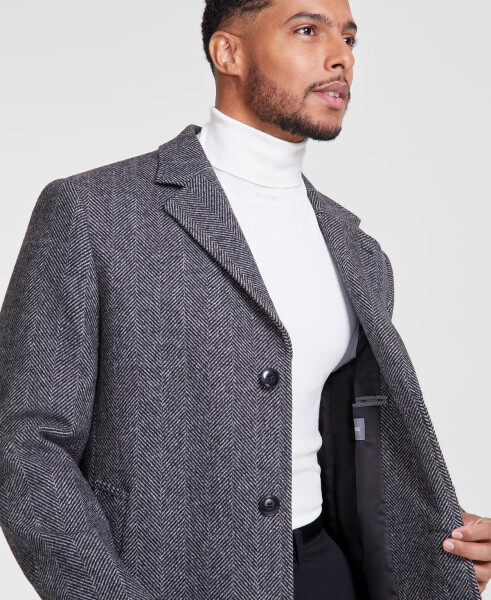 Men's Classic-Fit Wool Blend Herringbone Overcoat Black White - 4