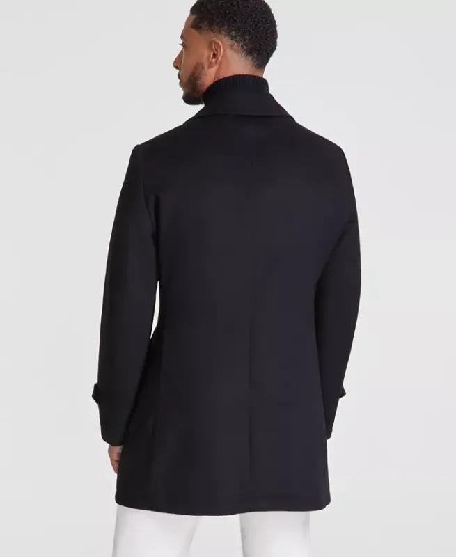 Men's Classic-Fit Wool Blend Solid Overcoat-Black - 2