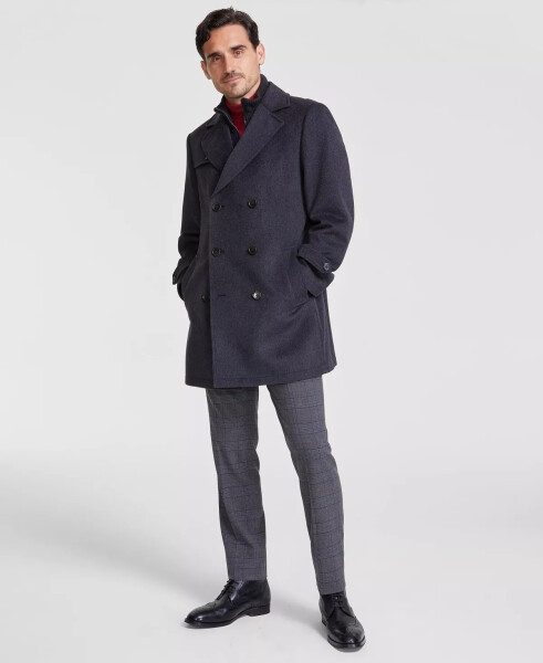 Men's Classic-Fit Wool Blend Solid Overcoat Charcoal - 1