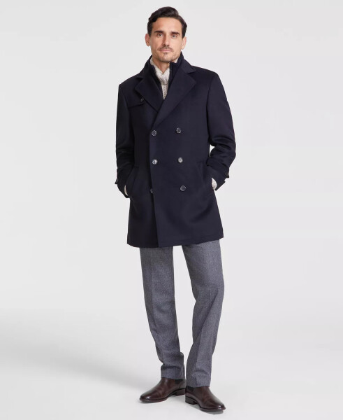 Men's Classic-Fit Wool Blend Solid Overcoat Navy - 1