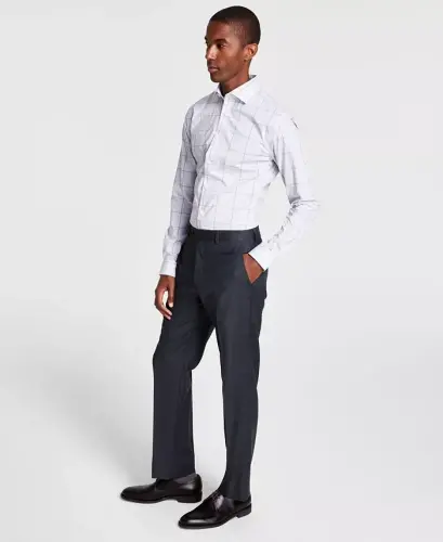 Men's Classic-Fit Wool-Blend Stretch Solid Kostyum Shim 