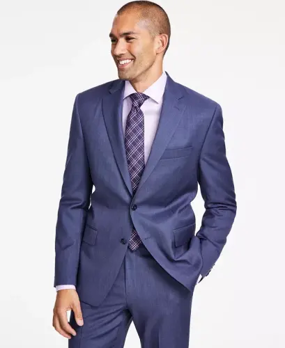 Men's Classic-Fit Wool-Blend Stretch Solid Suit Jacket-Blue Solid 