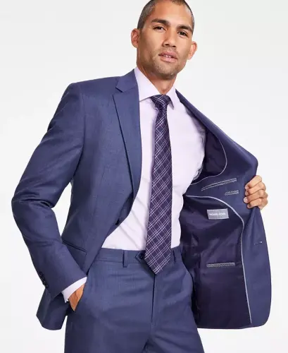 Men's Classic-Fit Wool-Blend Stretch Solid Suit Jacket-Blue Solid - 4