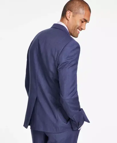 Men's Classic-Fit Wool-Blend Stretch Solid Suit Jacket-Blue Solid - 2