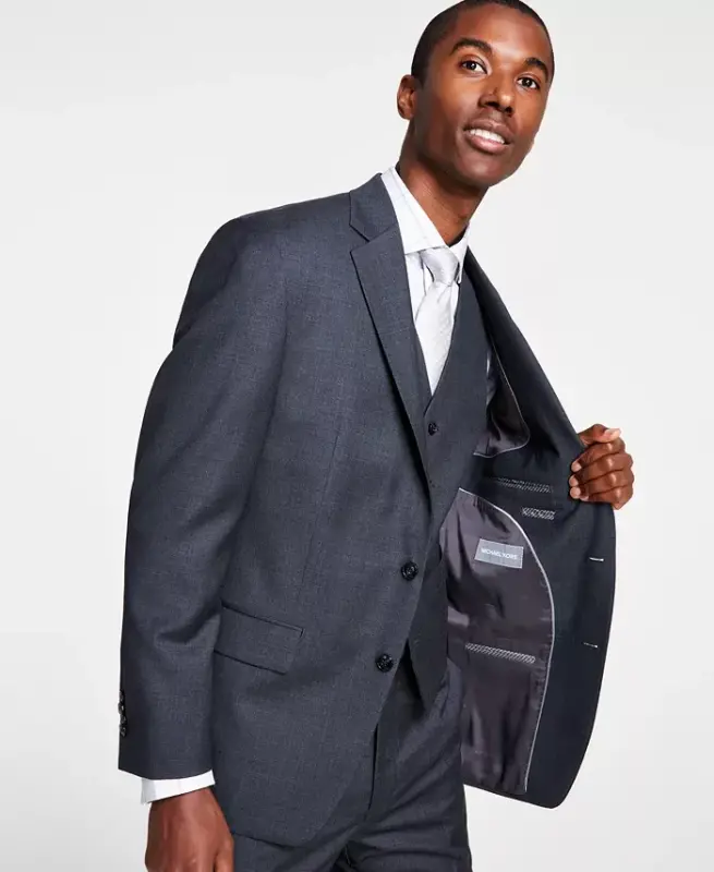 Men's Classic-Fit Wool-Blend Stretch Solid Suit Jacket-Grey - 4