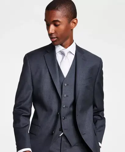 Men's Classic-Fit Wool-Blend Stretch Solid Suit Jacket-Grey - 3