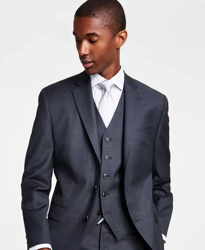 Men's Classic-Fit Wool-Blend Stretch Solid Suit Jacket-Grey - 3