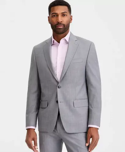Men's Classic-Fit Wool-Blend Stretch Solid Suit Jacket - Light Gray 