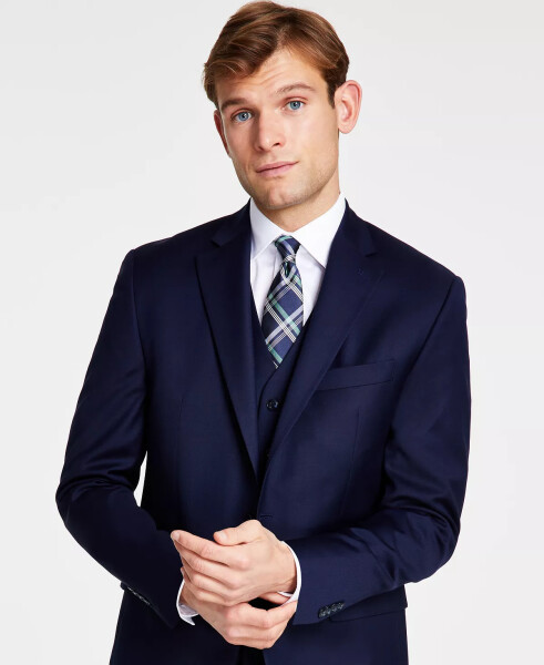 Men's Classic-Fit Wool-Blend Stretch Solid Suit Jacket Navy - 3