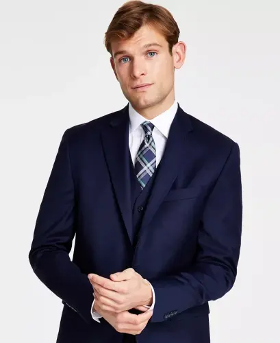 Men's Classic-Fit Wool-Blend Stretch Solid Suit Jacket-Navy - 3