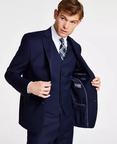 Men's Classic-Fit Wool-Blend Stretch Solid Suit Jacket-Navy - 4