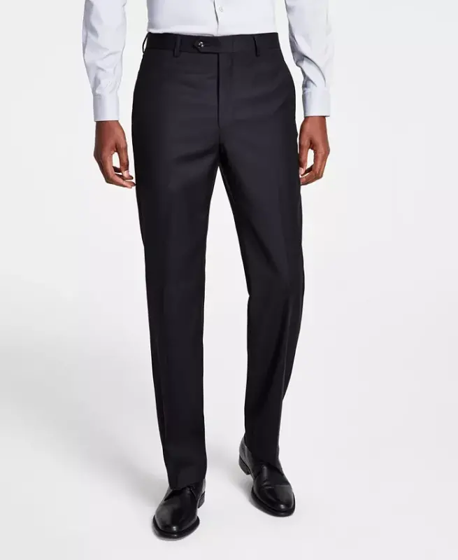 Men's Classic-Fit Wool-Blend Stretch Solid Suit Pants-Black - 2