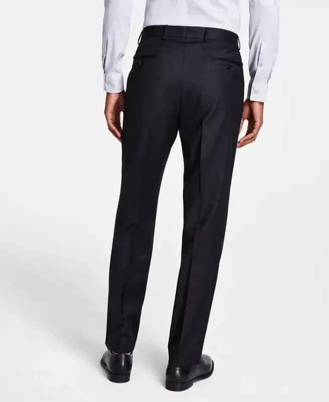 Men's Classic-Fit Wool-Blend Stretch Solid Suit Pants-Black - 3