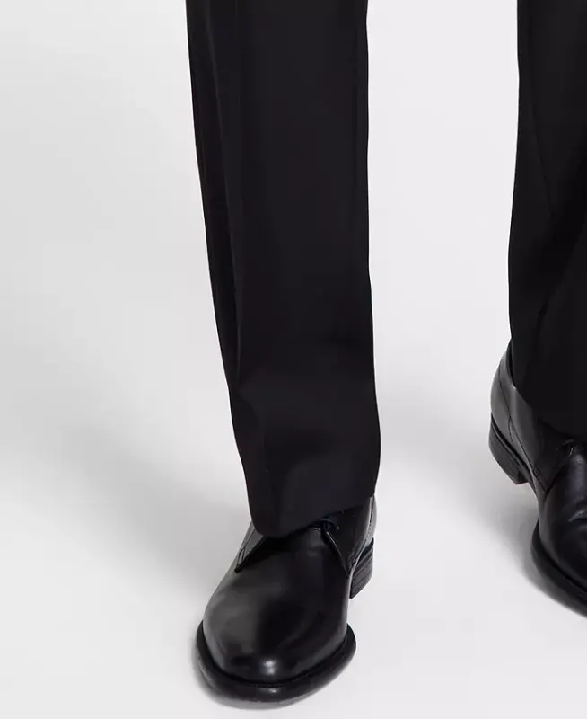 Men's Classic-Fit Wool-Blend Stretch Solid Suit Pants-Black - 7