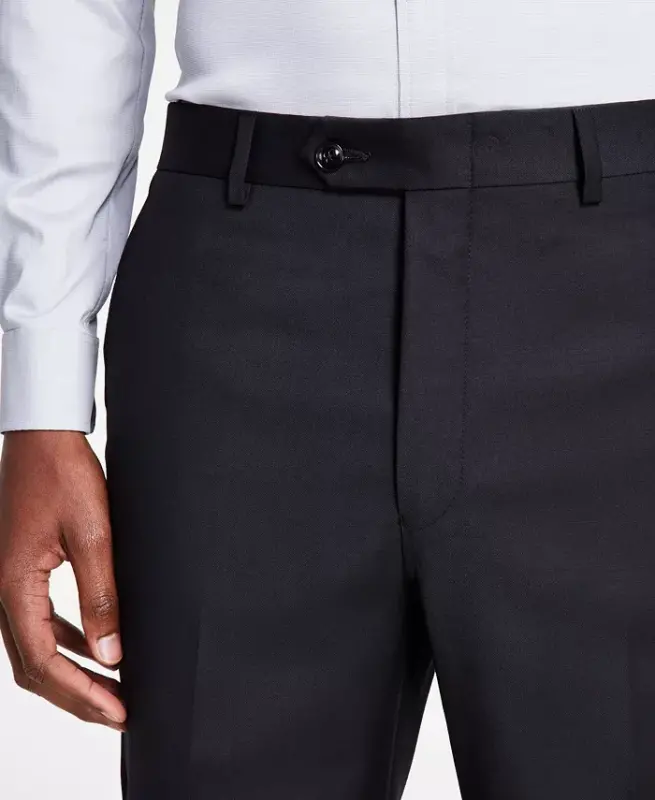 Men's Classic-Fit Wool-Blend Stretch Solid Suit Pants-Black - 4