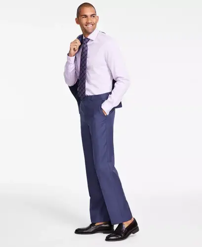 Men's Classic-Fit Wool-Blend Stretch Solid Suit Pants-Blue Solid 