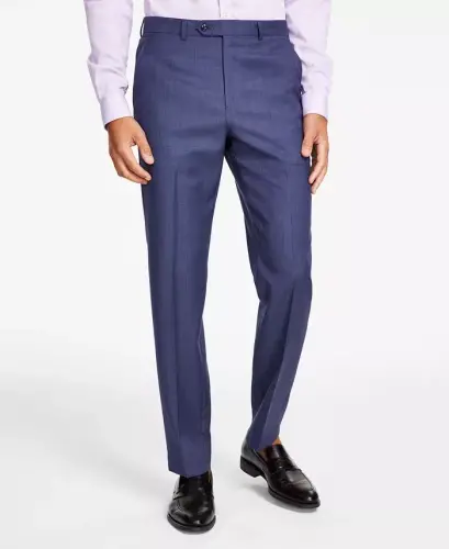 Men's Classic-Fit Wool-Blend Stretch Solid Suit Pants-Blue Solid - 2