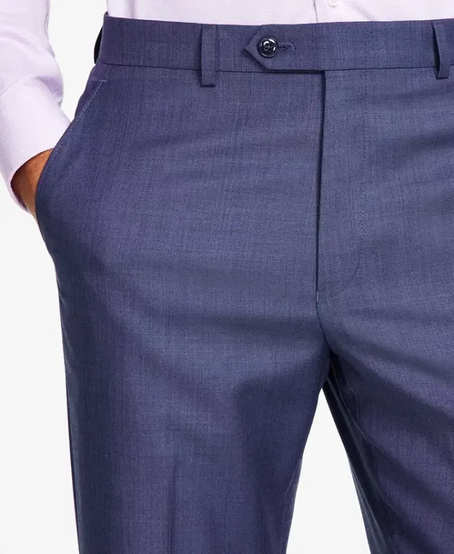 Men's Classic-Fit Wool-Blend Stretch Solid Suit Pants-Blue Solid - 4