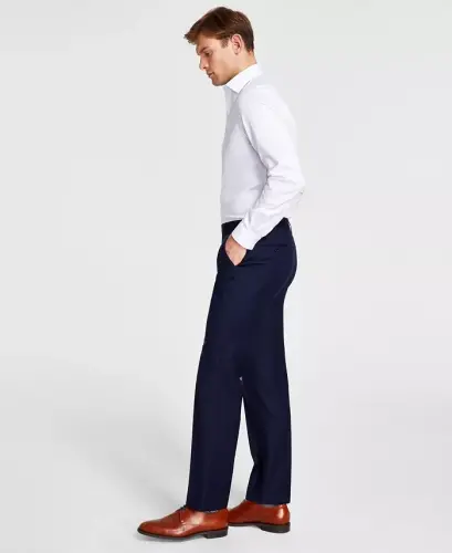 Men's Classic-Fit Wool-Blend Stretch Solid Suit Pants-Navy 