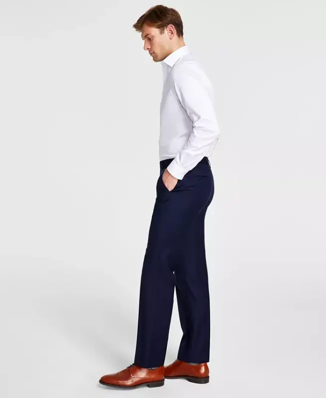 Men's Classic-Fit Wool-Blend Stretch Solid Suit Pants-Navy - 1