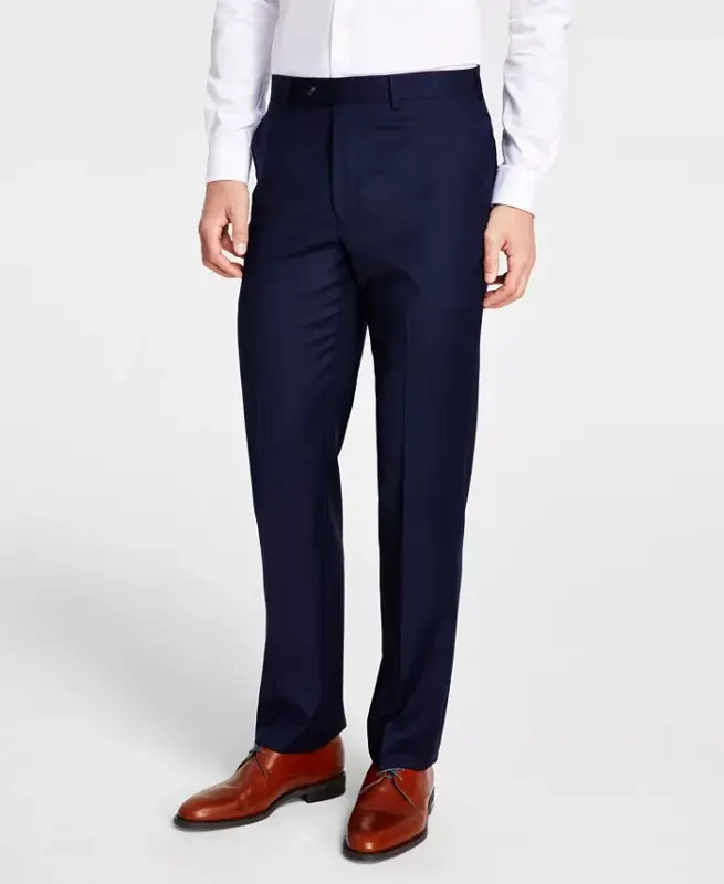 Men's Classic-Fit Wool-Blend Stretch Solid Suit Pants-Navy - 2