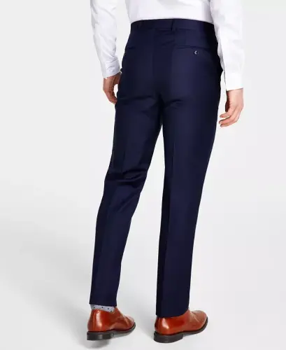 Men's Classic-Fit Wool-Blend Stretch Solid Suit Pants-Navy - 3