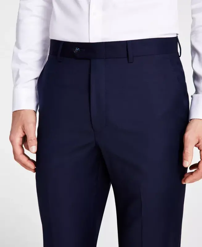 Men's Classic-Fit Wool-Blend Stretch Solid Suit Pants-Navy - 4