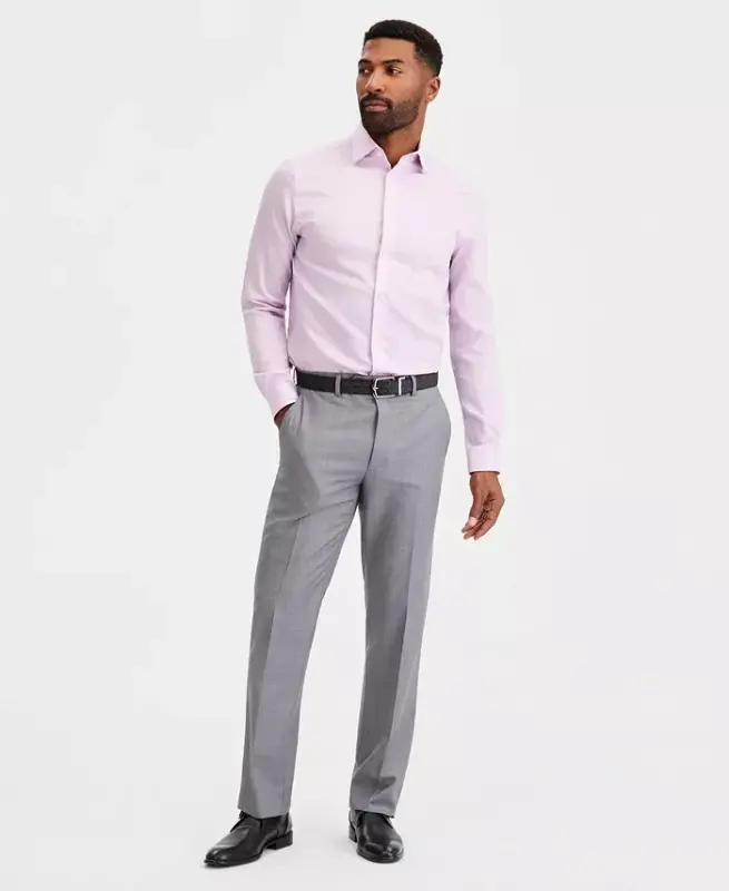 Men's Classic-Fit Wool-Blend Stretch Solid Suit Separates Pant - Light Gray - 1