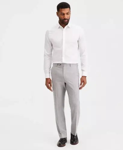Men's Classic-Fit Wool-Blend Stretch Solid Suit Separates Pant - Light Gray - 3
