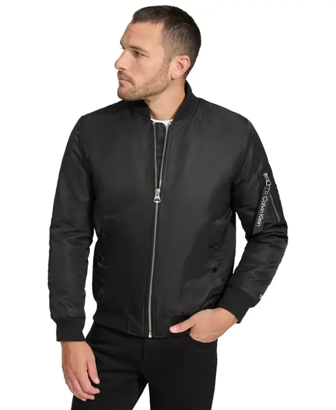 Men's Classic MA-1 Nylon Bomber Jacket - Black - CALVIN KLEIN