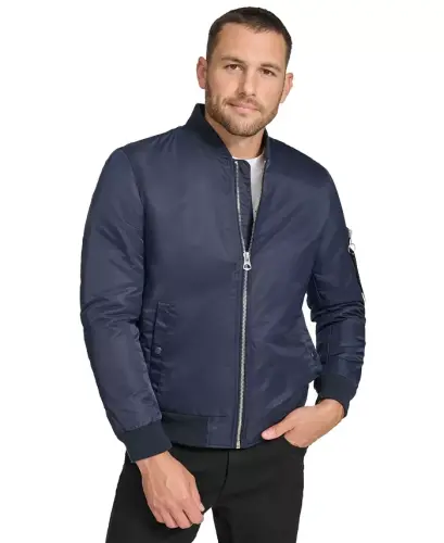 Men's Classic MA-1 Nylon Bomber Jacket-True Navy - 1