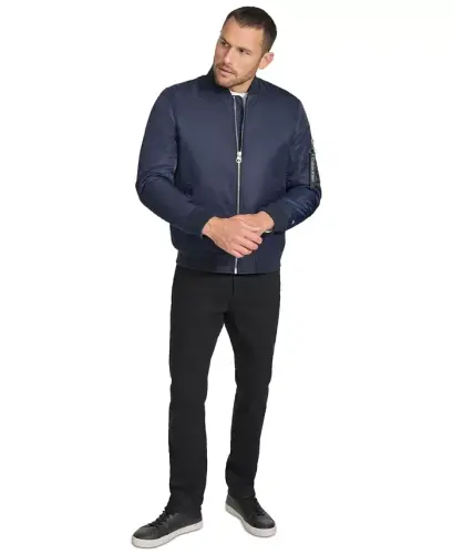 Men's Classic MA-1 Nylon Bomber Jacket-True Navy - 5