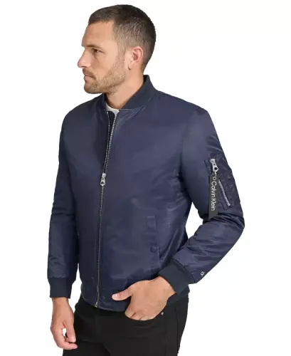 Men's Classic MA-1 Nylon Bomber Jacket-True Navy - 8