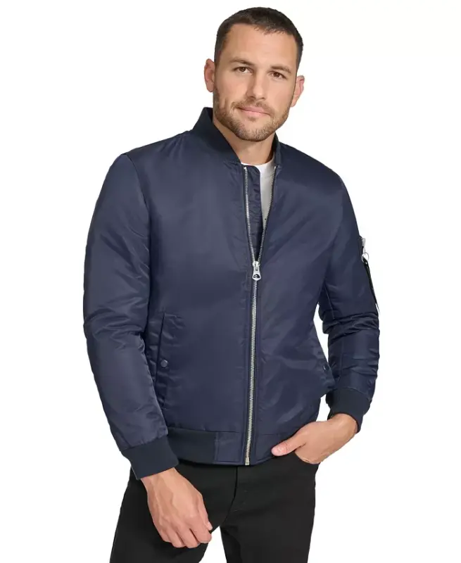 Men's Classic MA-1 Nylon Bomber Jacket-True Navy - 1