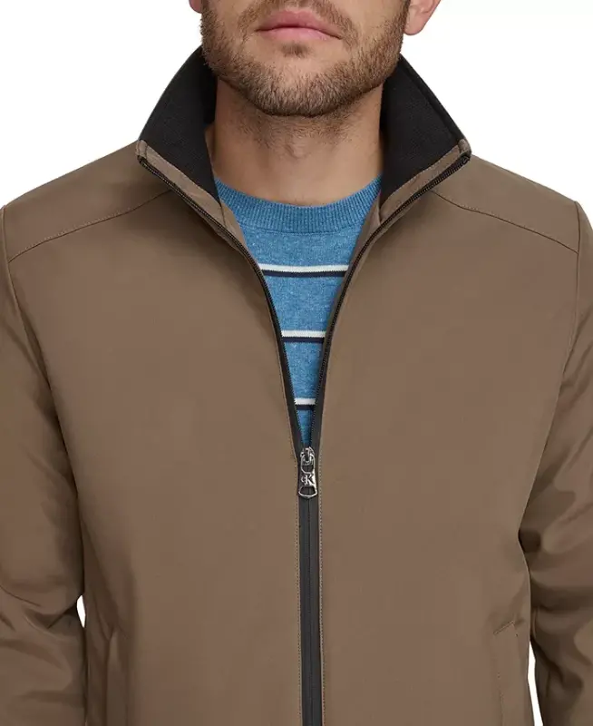 Men's Classic Midweight Stand Collar Jacket-Dark Tan - 4