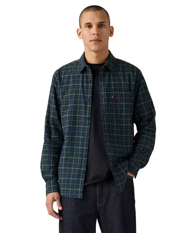 Men's Classic Pocket Regular-Fit Long-Sleeve Shirt - Blue Depths Flannel - 1