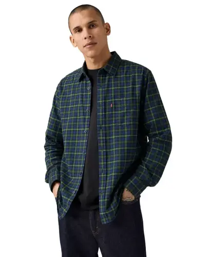 Men's Classic Pocket Regular-Fit Long-Sleeve Shirt - Blue Depths Flannel - 2
