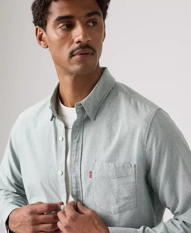 Men's Classic Pocket Regular-Fit Long-Sleeve Shirt - Dusty Mint - 3