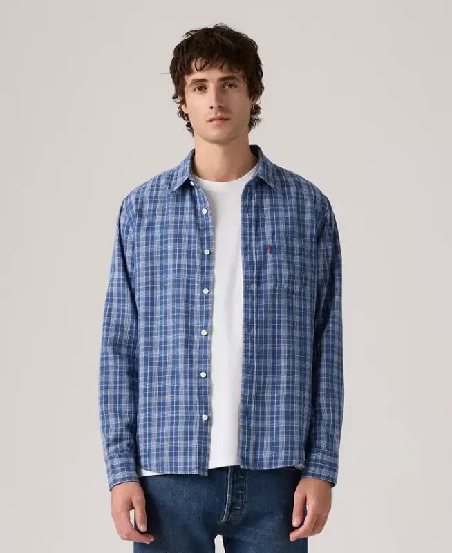 Men's Classic Pocket Regular-Fit Long-Sleeve Shirt - Hakan Plaid Sunshine Blue - 1