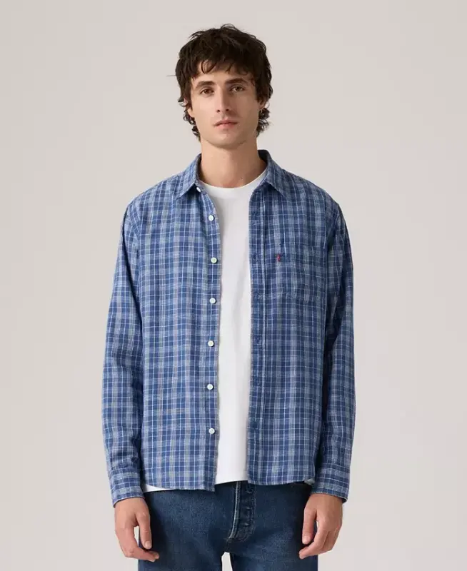 Men's Classic Pocket Regular-Fit Long-Sleeve Shirt - Hakan Plaid Sunshine Blue - 1