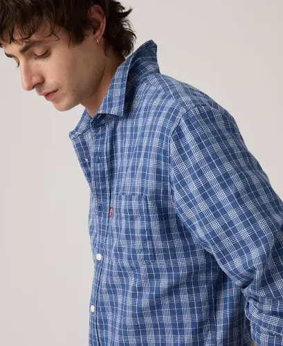 Men's Classic Pocket Regular-Fit Long-Sleeve Shirt - Hakan Plaid Sunshine Blue - 2