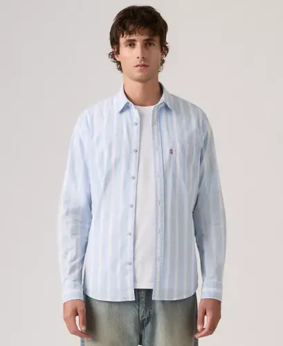 Men's Classic Pocket Regular-Fit Long-Sleeve Shirt - Light Blue Stripe 
