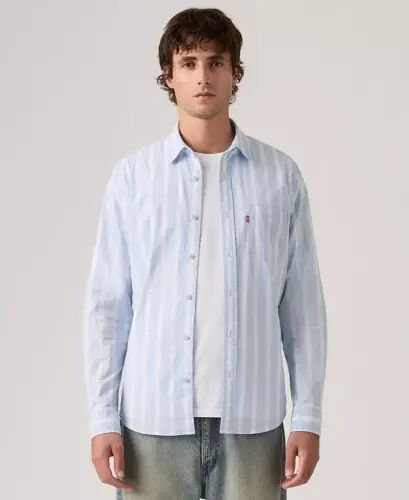Men's Classic Pocket Regular-Fit Long-Sleeve Shirt - Kayden Stripe CHAMBRAY BLUE 