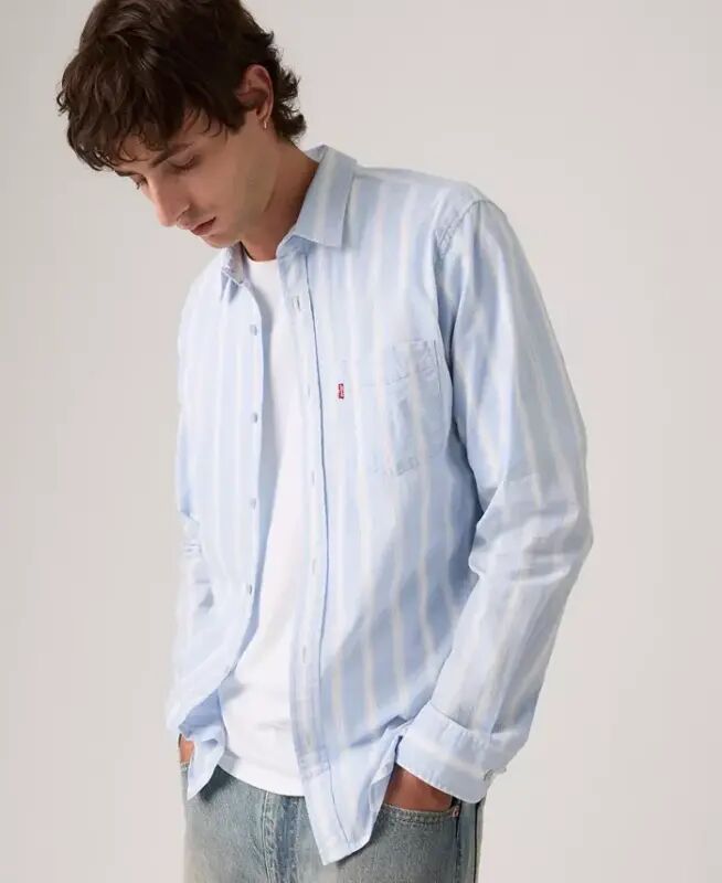 Men's Classic Pocket Regular-Fit Long-Sleeve Shirt - Kayden Stripe CHAMBRAY BLUE - 2