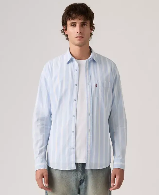 Men's Classic Pocket Regular-Fit Long-Sleeve Shirt - Light Blue Stripe - 1