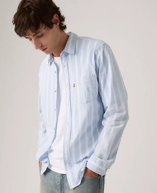 Men's Classic Pocket Regular-Fit Long-Sleeve Shirt - Light Blue Stripe - 2