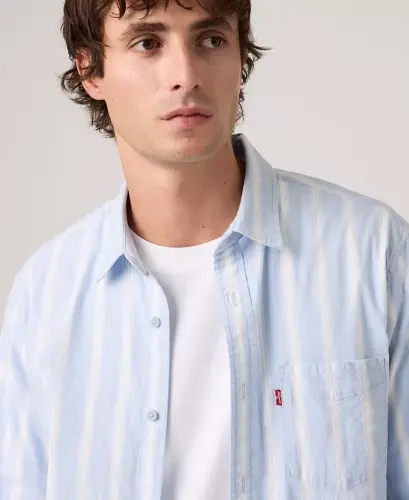 Men's Classic Pocket Regular-Fit Long-Sleeve Shirt - Light Blue Stripe - 3