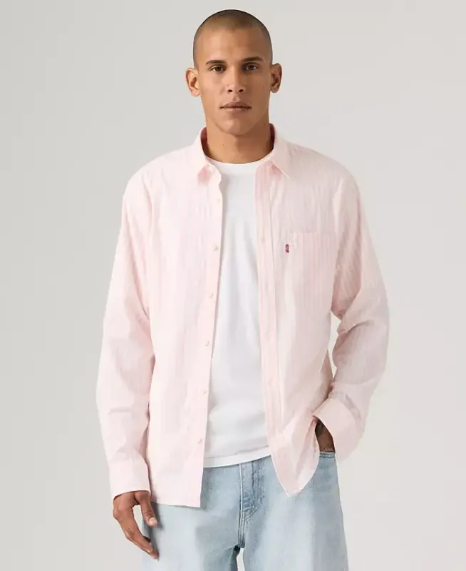 Men's Classic Pocket Regular-Fit Long-Sleeve Shirt - Light Pastel Pink - 1